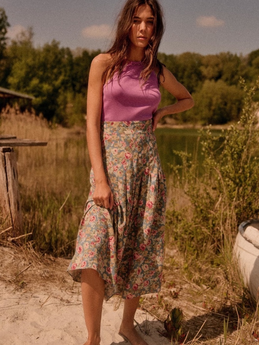 Sezane Jade Floral Midi Skirt
